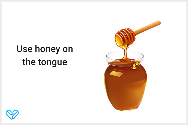using honey on your tongue can also help relieve soreness