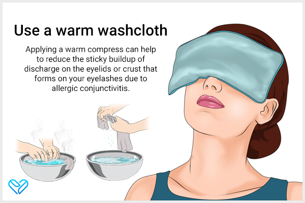 apply a warm compress for allergic conjunctivitis