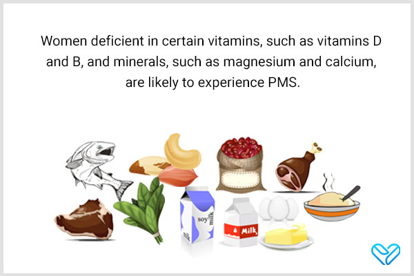 ensure adequate vitamin and mineral intake to reduce PMS discomforts